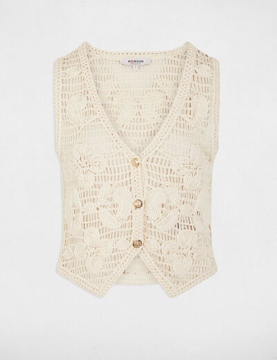 Sleeveless V-neck cardigan ivory women