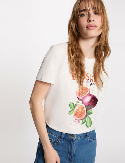 Printed t-shirt with round neck white women