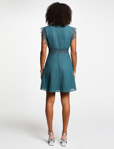 A-line mini lace dress petroleum blue women
