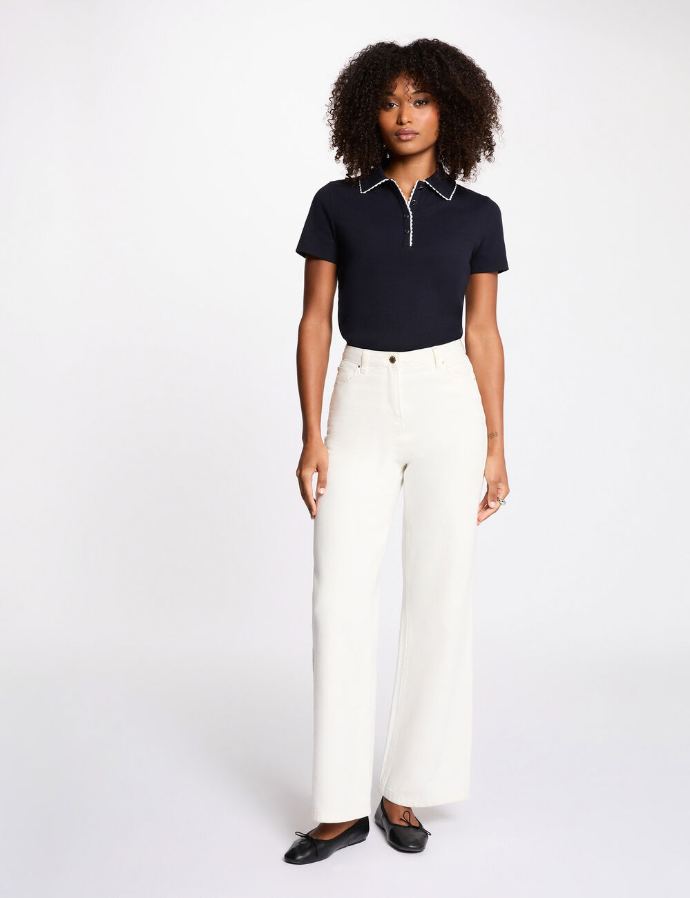 Fitted top with notch collar navy blue women