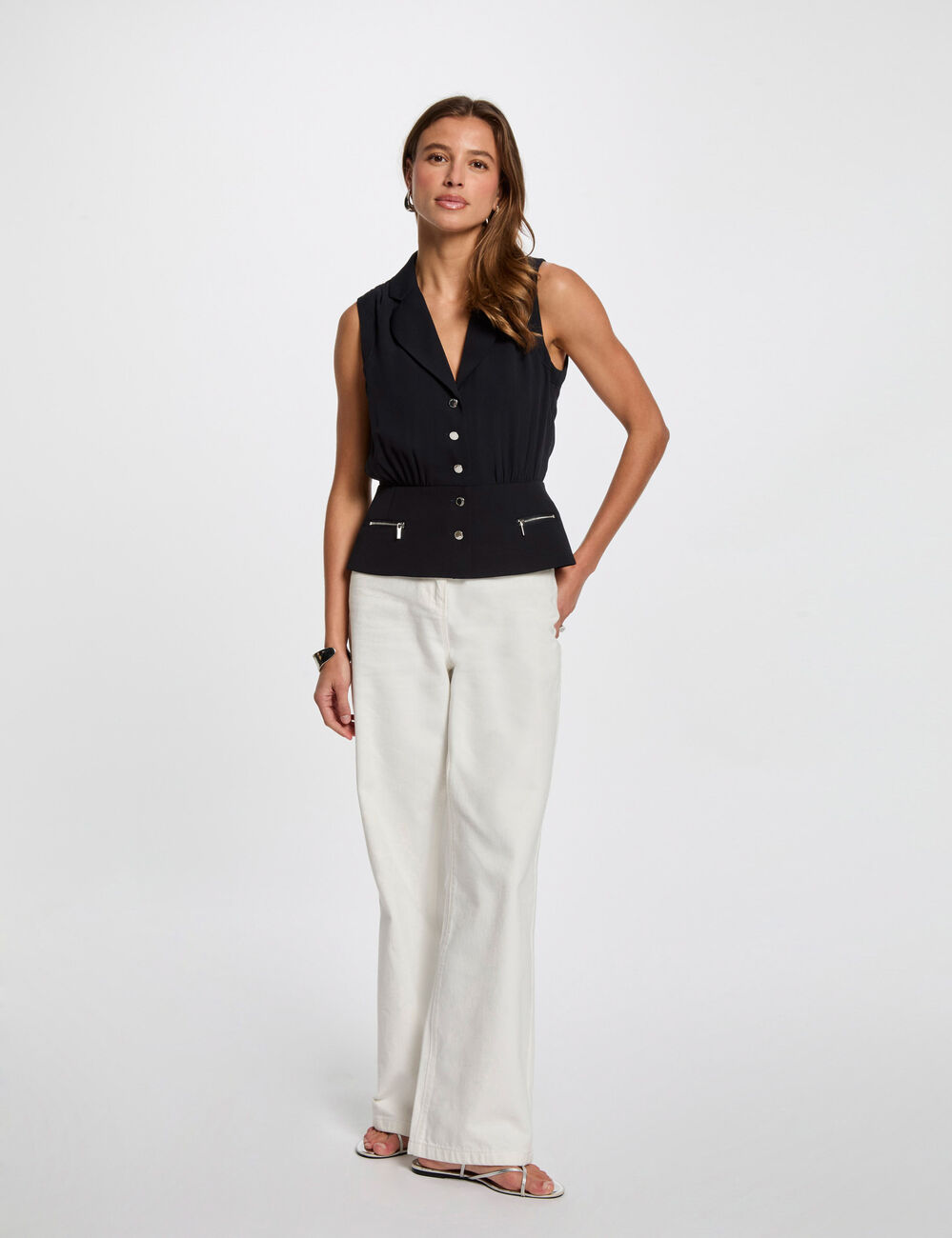 Sleeveless top navy blue women