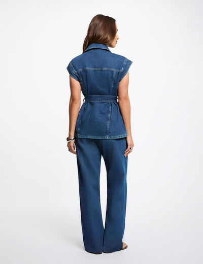 Sleeveless denim jacket raw denim women