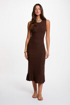 Long knitted sleeveless dress dark brown women