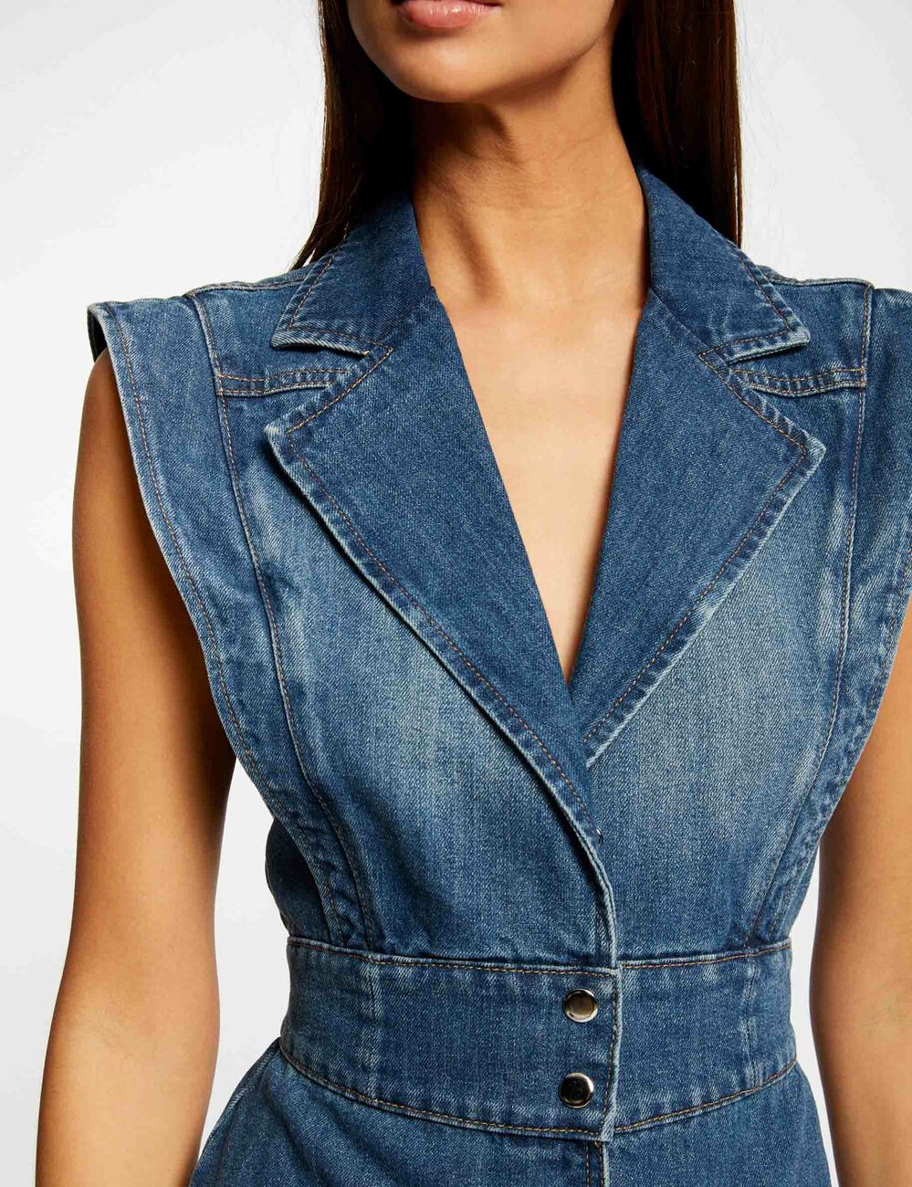 Sleeveless straight dress stone denim women