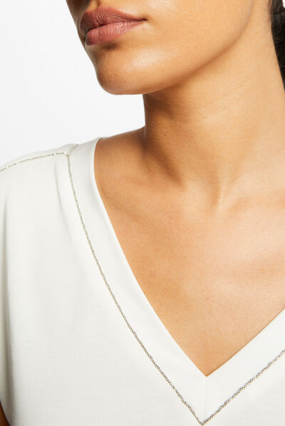 Short-sleeved t-shirt with V-neck ecru ladies'