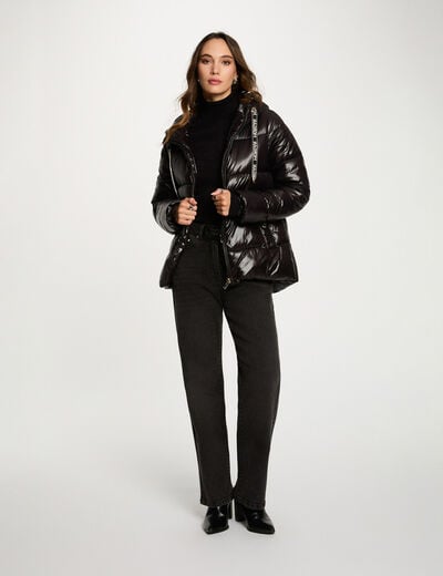 Shiny cropped puffer jacket black women