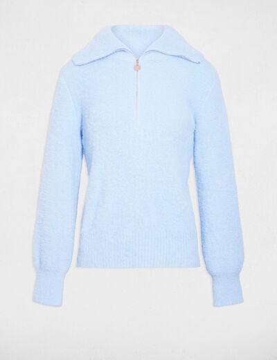 Long-sleeved jumper with zipped collar sky blue women