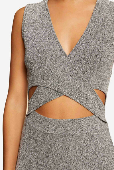 Fitted dress with openings silver ladies'