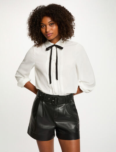 Faux leather fitted shorts black women