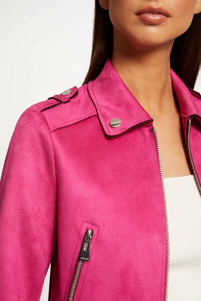 Straight jacket with suede effect raspberry ladies'