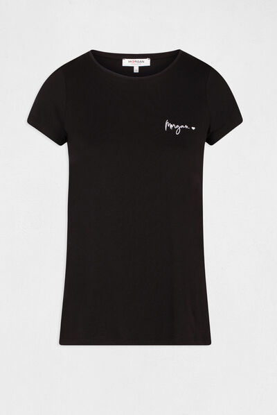 Short-sleeved t-shirt with embroidery black ladies'