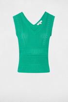 Sleeveless openwork jumper emerald green women