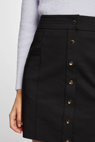 Buttoned high-waisted straight skirt black ladies'