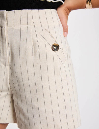 High-waisted striped shorts beige women