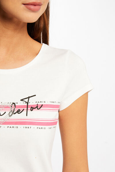 Short-sleeved t-shirt with message fuchsia ladies'