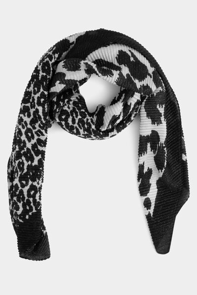 Pleated scarf with animal print black ladies'