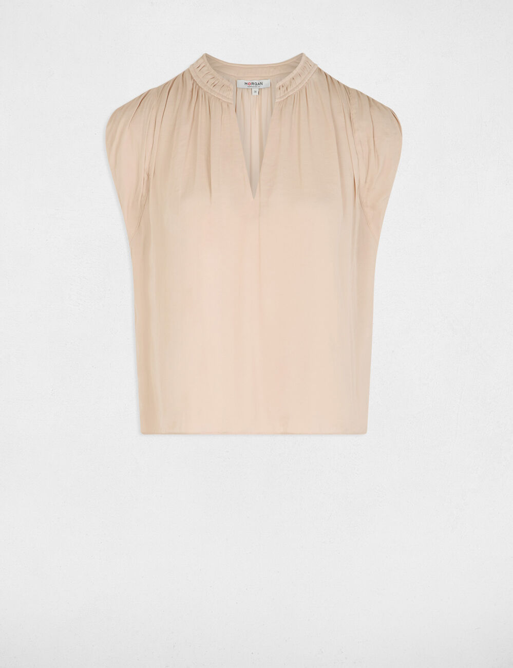 Satin short-sleeved blouse light beige women