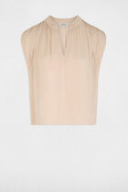 Satin short-sleeved blouse light beige women