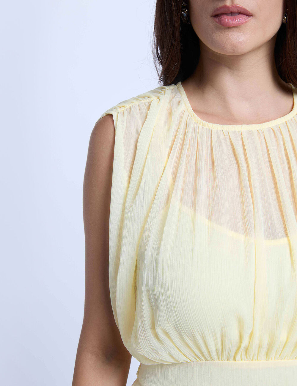 Short dress with high neck pastel yellow women