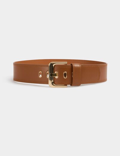 Wide faux leather belt camel women
