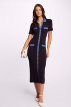Robe tricot midi ajustée bleu marine femme