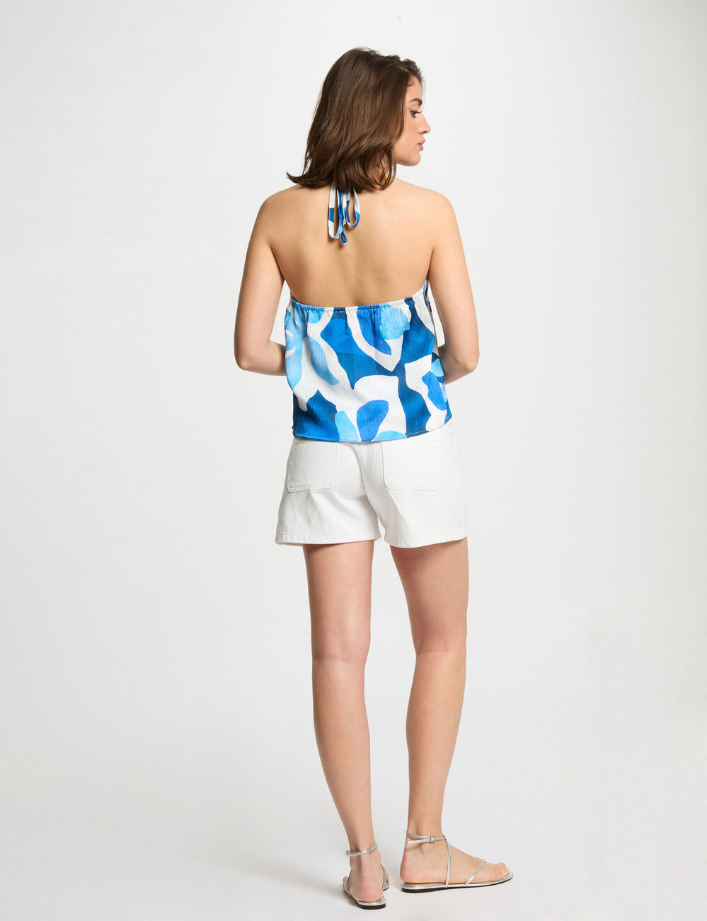 Printed open back top multicolor women