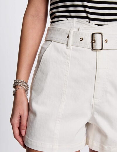Belted denim shorts white women