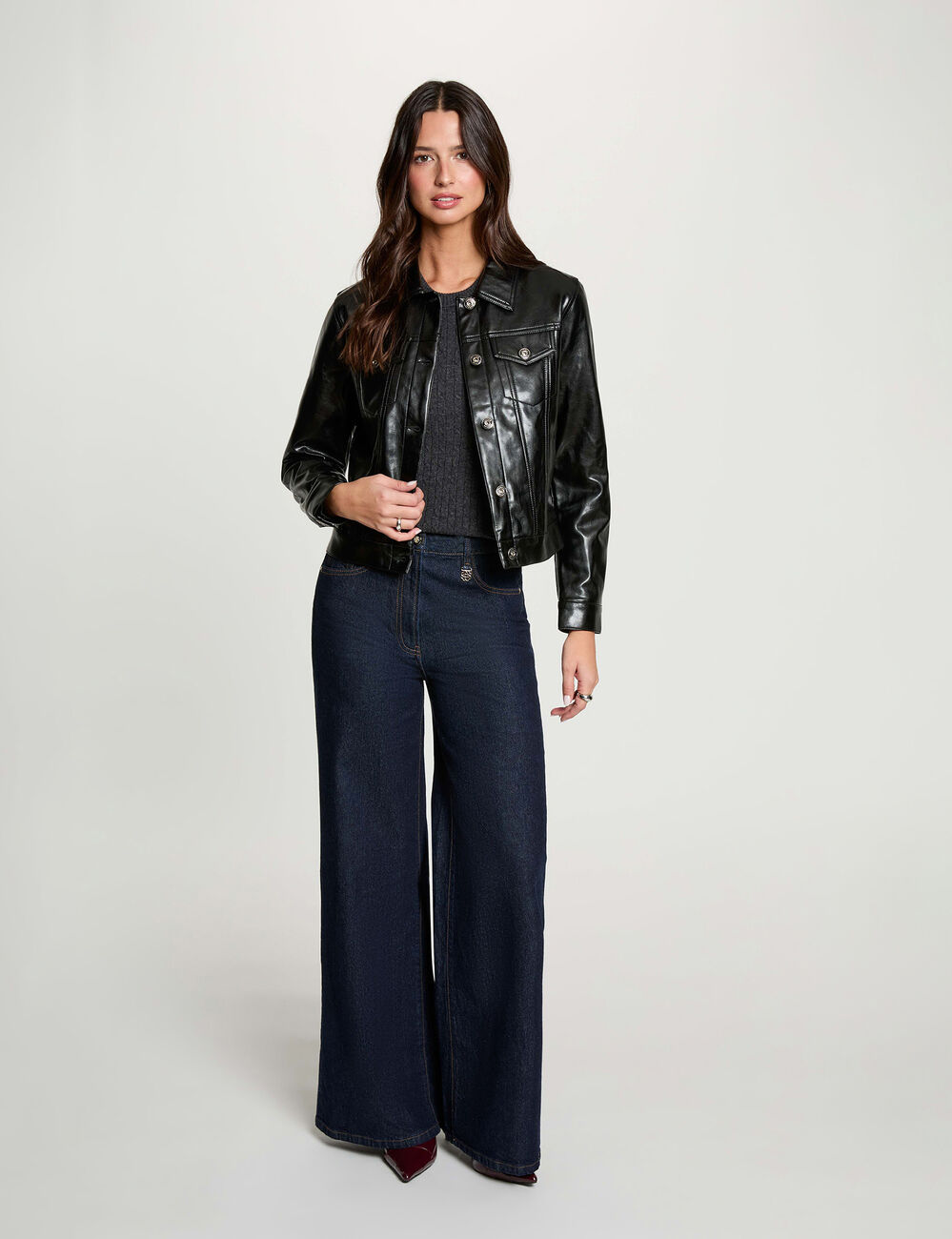 Padded faux leather jacket black women