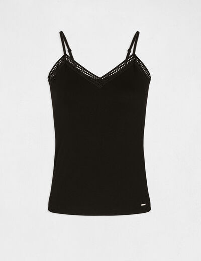 Vest top thin straps with lace strips black ladies'