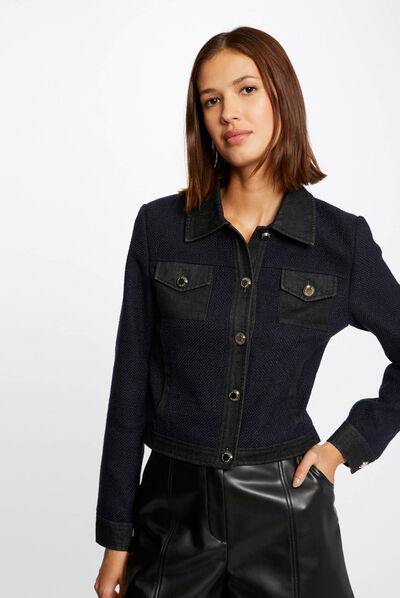 Straight buttoned jacket navy ladies'