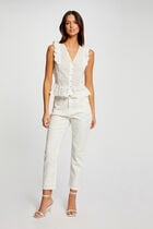 Short-sleeved t-shirt with ruffles ecru women