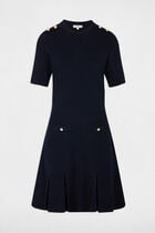Short trapeze dress navy blue women