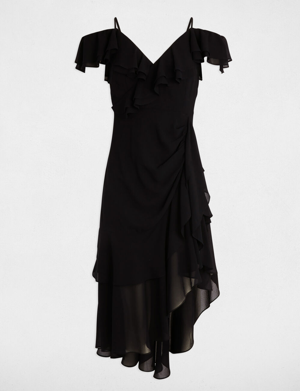 Straight midi dress ruffles navy blue women