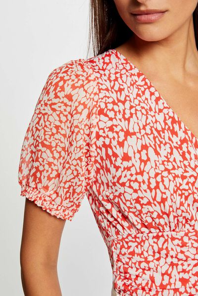 Short-sleeved t-shirt abstract print orange ladies'