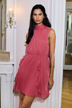 Short dress with high neck antique pink women