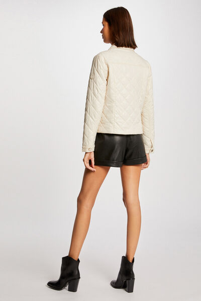 Straight buttoned padded jacket ivory ladies'