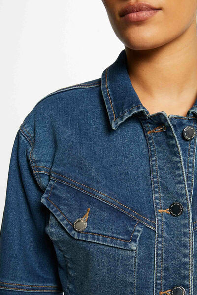 Straight buttoned denim jacket stone denim ladies'