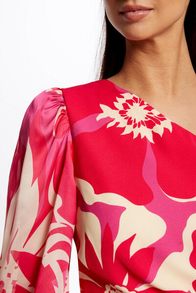 Fitted asymetrical dress floral print multico ladies'