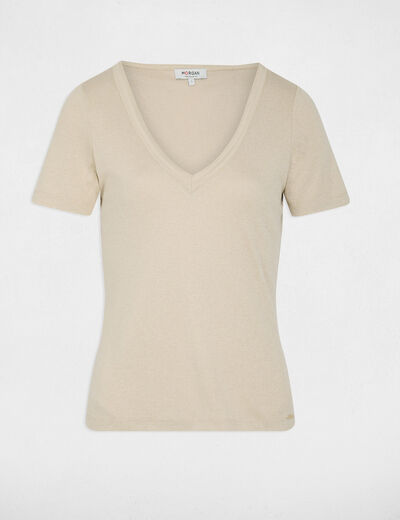 Fitted v-neck t-shirt ivory women