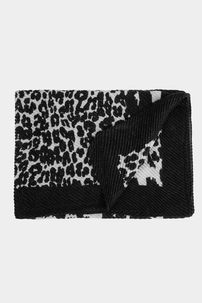 Pleated scarf with animal print black ladies'