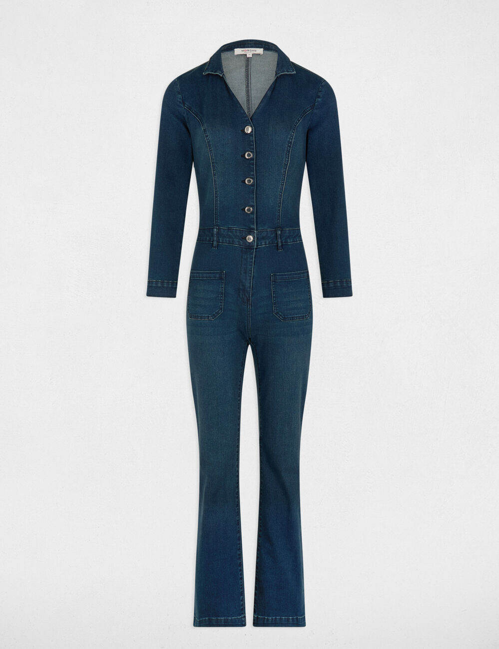 Wide leg denim jumpsuit raw denim women
