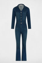 Wide leg denim jumpsuit raw denim women