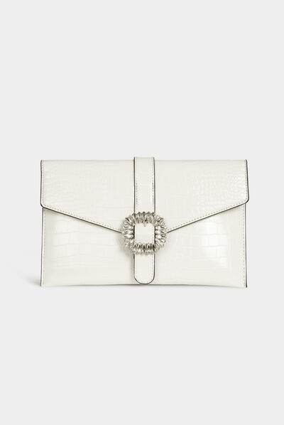Clutch bag buckle with rhinestones white ladies'
