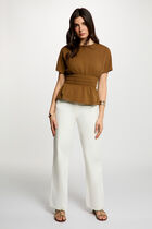 Straight t-shirt with round neck camel women