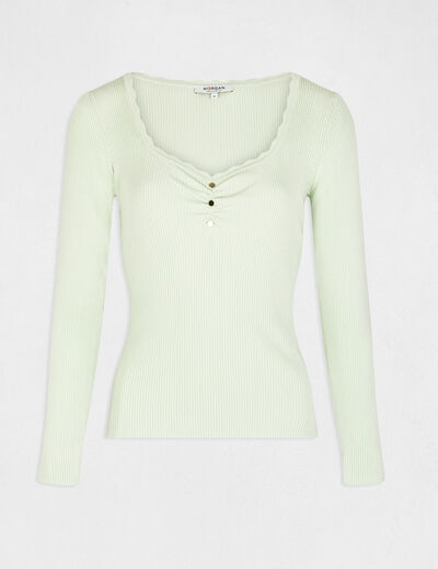 Long-sleeved jumper with scallop hem light green ladies'