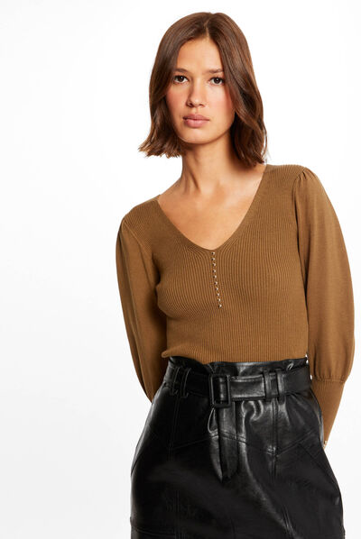 Long-sleeved jumper with buttons olive ladies'