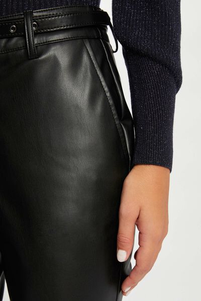 Cropped fitted faux leather trousers black ladies'