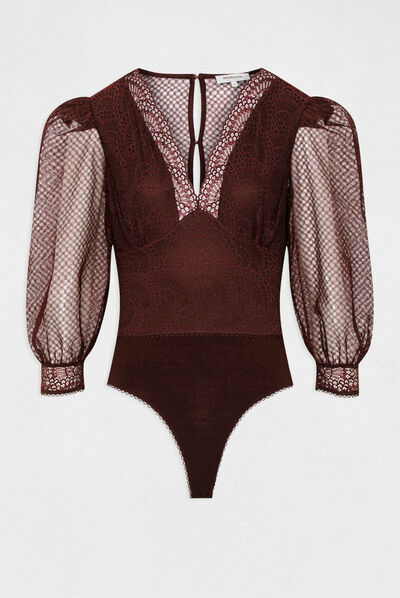Body with puff 3/4-length sleeves plum ladies'