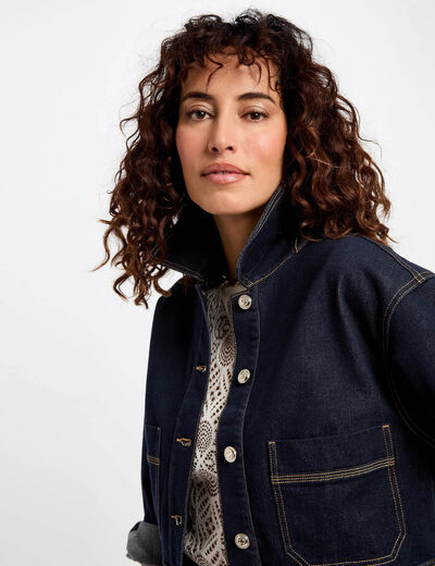 Blouson court en jean denim brut femme