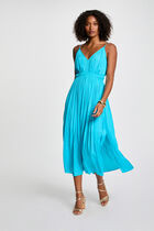 Pleated straight midi dress sky blue women